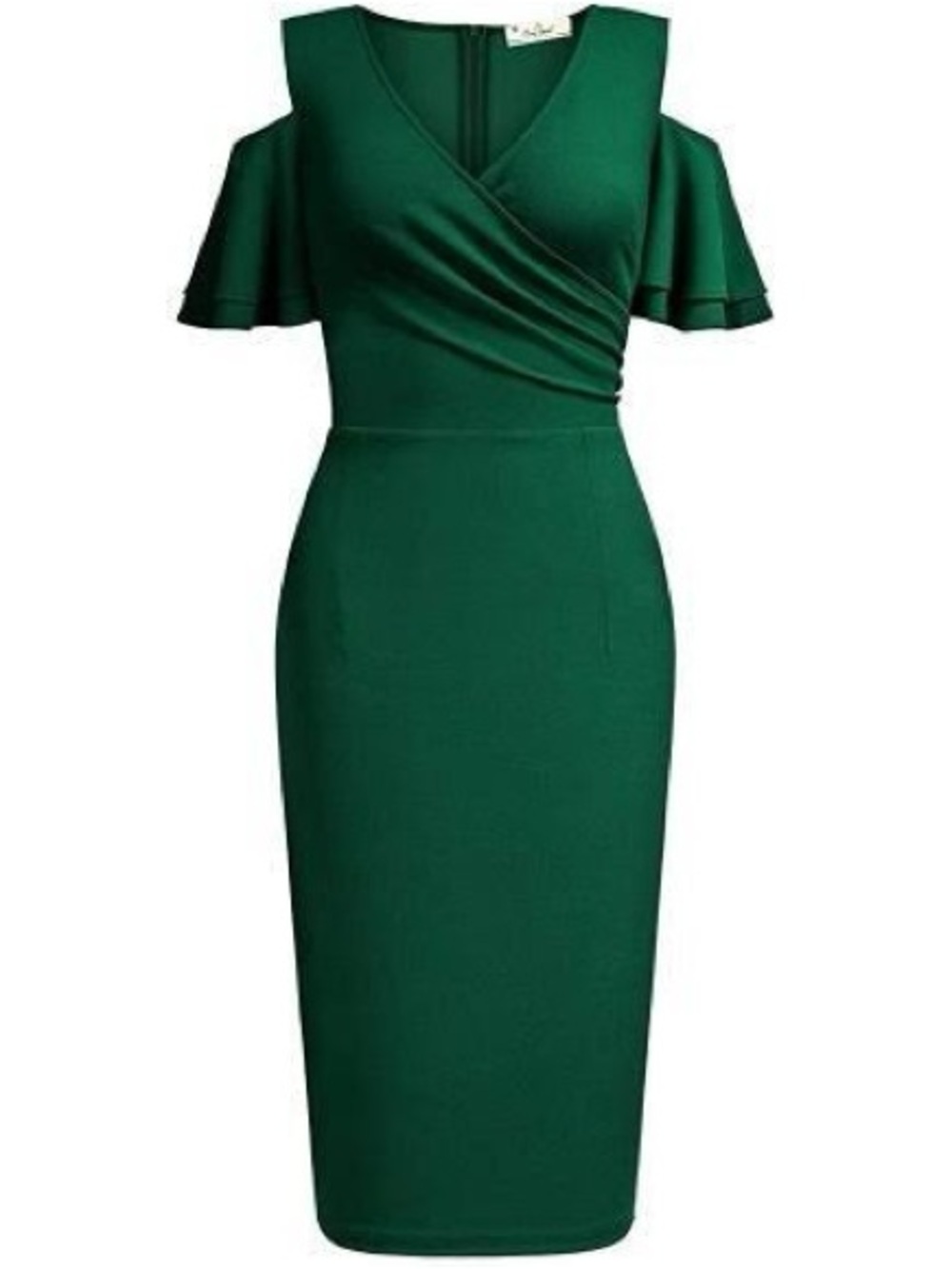 SHEIN Emerald Green Cold-Shoulder Wrap Midi Dress